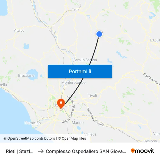 Rieti | Stazione FS to Complesso Ospedaliero SAN Giovanni Addolorata map