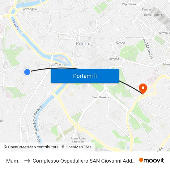 Mameli to Complesso Ospedaliero SAN Giovanni Addolorata map
