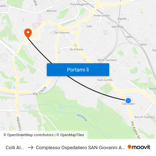 Colli Albani to Complesso Ospedaliero SAN Giovanni Addolorata map