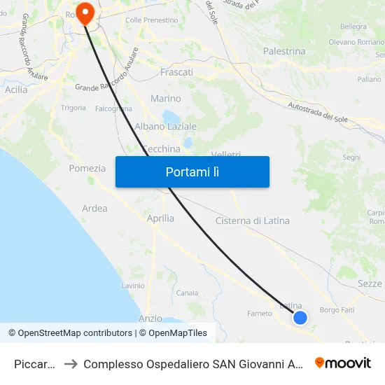 Piccarello to Complesso Ospedaliero SAN Giovanni Addolorata map