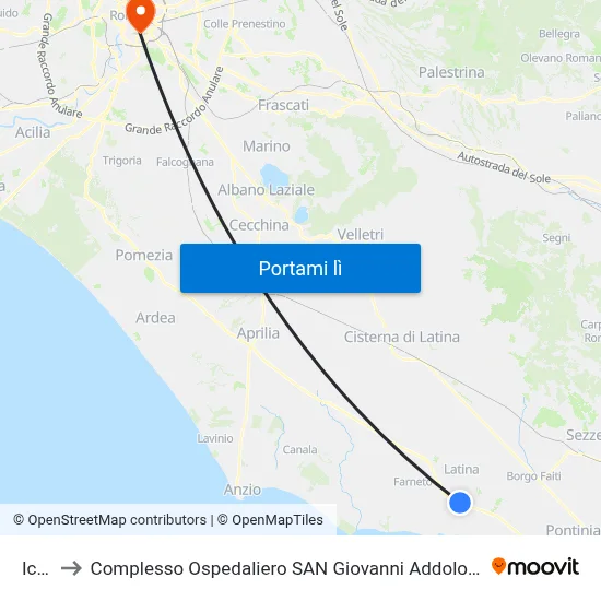 Icot to Complesso Ospedaliero SAN Giovanni Addolorata map