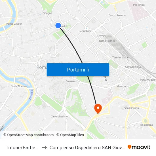 Tritone/Barberini (Ma) to Complesso Ospedaliero SAN Giovanni Addolorata map