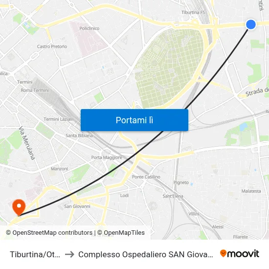 Tiburtina/Ottoboni to Complesso Ospedaliero SAN Giovanni Addolorata map