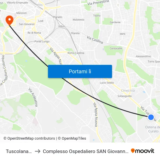 Tuscolana/Inps to Complesso Ospedaliero SAN Giovanni Addolorata map