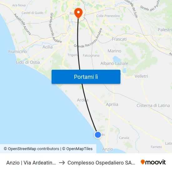 Anzio | Via Ardeatina (Lido Di Enea) to Complesso Ospedaliero SAN Giovanni Addolorata map