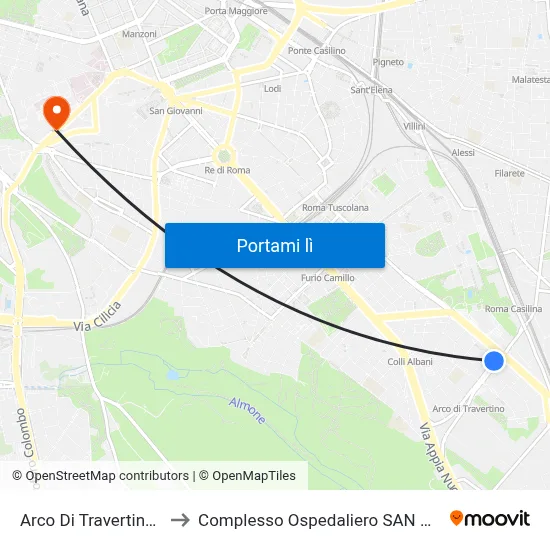 Arco Di Travertino/Tuscolana to Complesso Ospedaliero SAN Giovanni Addolorata map