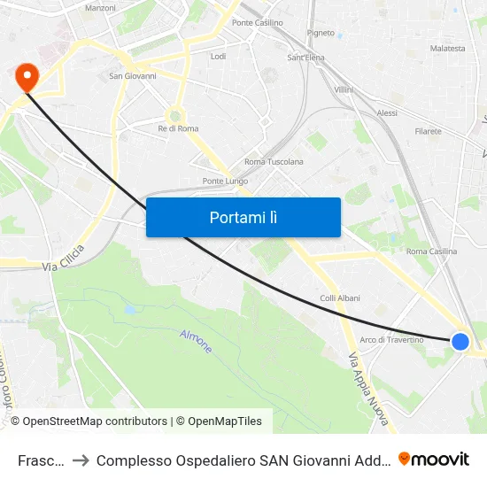 Frascati to Complesso Ospedaliero SAN Giovanni Addolorata map