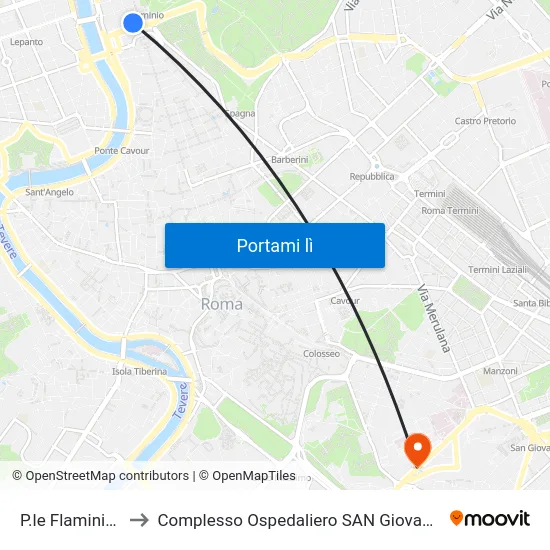 P.le Flaminio (Ma) to Complesso Ospedaliero SAN Giovanni Addolorata map