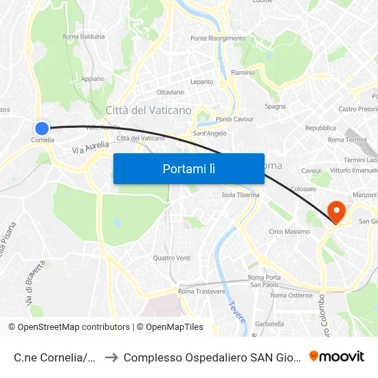 C.ne Cornelia/Bolognini to Complesso Ospedaliero SAN Giovanni Addolorata map