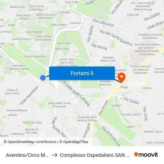 Aventino/Circo Massimo (Mb) to Complesso Ospedaliero SAN Giovanni Addolorata map