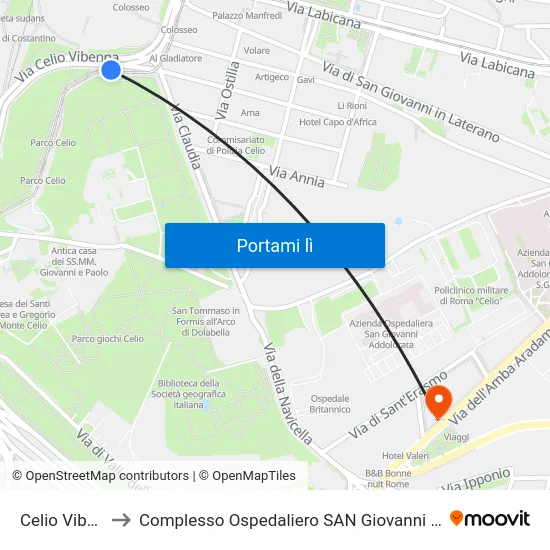 Celio Vibenna to Complesso Ospedaliero SAN Giovanni Addolorata map