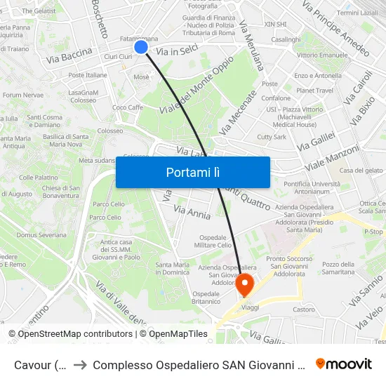 Cavour (Mb) to Complesso Ospedaliero SAN Giovanni Addolorata map