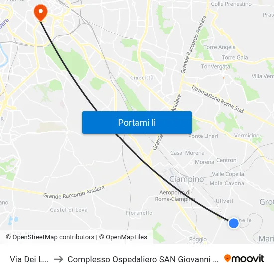 Via Dei Laghi to Complesso Ospedaliero SAN Giovanni Addolorata map