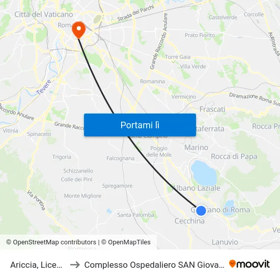 Ariccia, Liceo Joyce to Complesso Ospedaliero SAN Giovanni Addolorata map