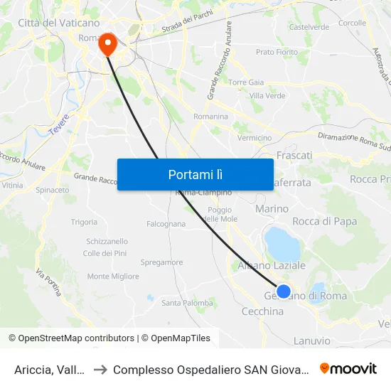 Ariccia, Vallericcia to Complesso Ospedaliero SAN Giovanni Addolorata map