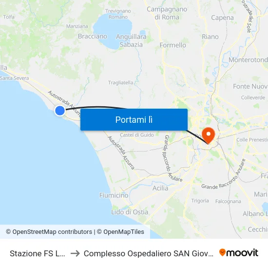 Stazione FS Ladispoli to Complesso Ospedaliero SAN Giovanni Addolorata map