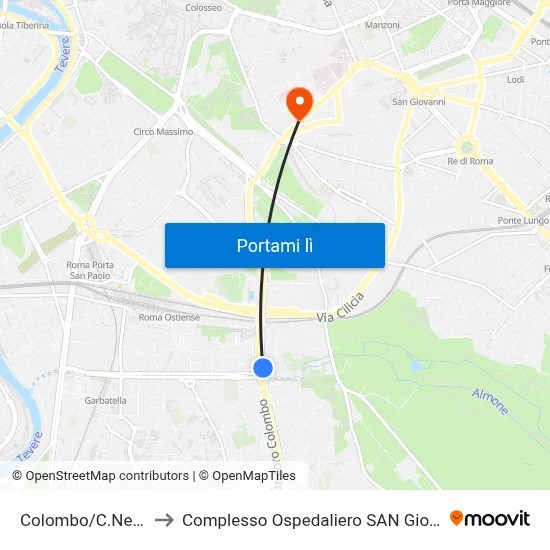 Colombo/C.Ne Ostiense to Complesso Ospedaliero SAN Giovanni Addolorata map