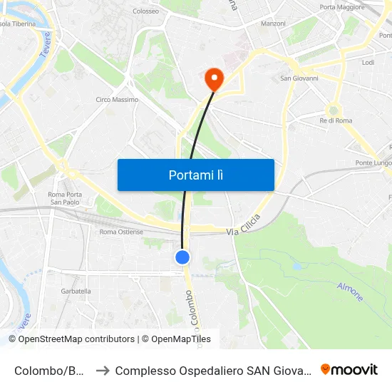 Colombo/Bavastro to Complesso Ospedaliero SAN Giovanni Addolorata map
