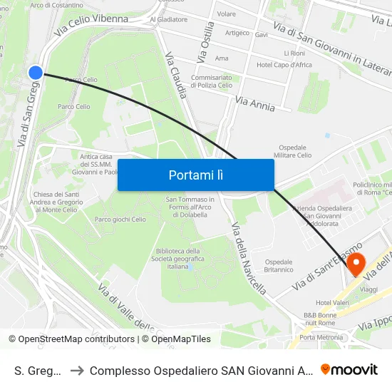 S. Gregorio to Complesso Ospedaliero SAN Giovanni Addolorata map