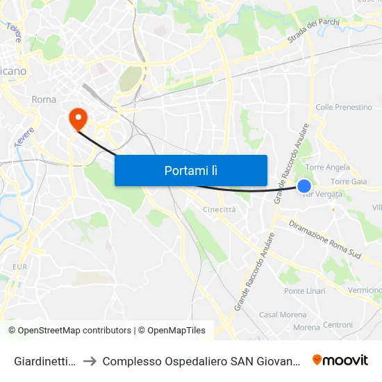 Giardinetti (Mc) to Complesso Ospedaliero SAN Giovanni Addolorata map