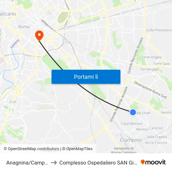 Anagnina/Campo Romano to Complesso Ospedaliero SAN Giovanni Addolorata map