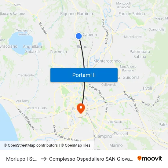 Morlupo | Stazione to Complesso Ospedaliero SAN Giovanni Addolorata map