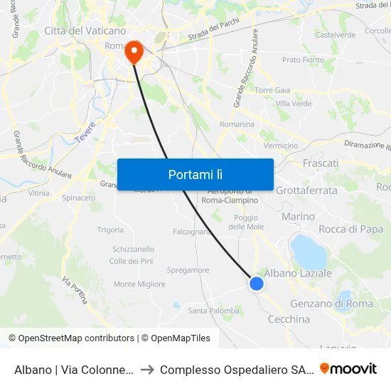 Albano | Via Colonnelle Via Nettunense to Complesso Ospedaliero SAN Giovanni Addolorata map