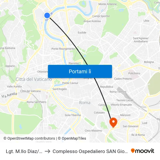 Lgt. M.llo Diaz/De Bosis to Complesso Ospedaliero SAN Giovanni Addolorata map