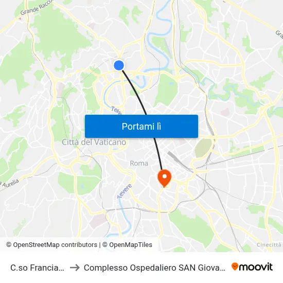 C.so Francia/Bodio to Complesso Ospedaliero SAN Giovanni Addolorata map