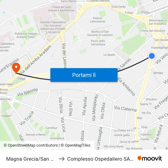 Magna Grecia/San Giovanni (Ma-Mc) to Complesso Ospedaliero SAN Giovanni Addolorata map