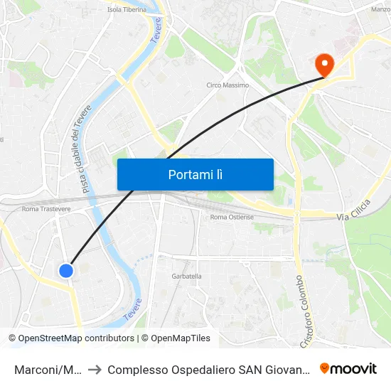 Marconi/Meucci to Complesso Ospedaliero SAN Giovanni Addolorata map