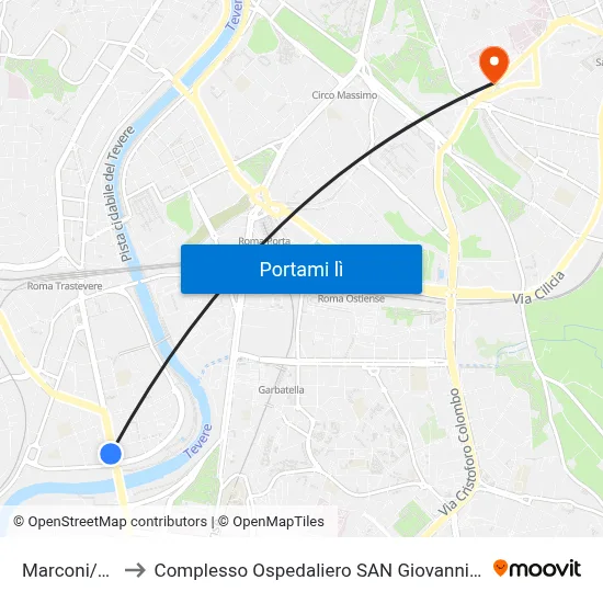 Marconi/Righi to Complesso Ospedaliero SAN Giovanni Addolorata map
