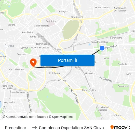 Prenestina/Telese to Complesso Ospedaliero SAN Giovanni Addolorata map
