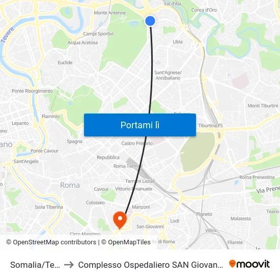 Somalia/Terziani to Complesso Ospedaliero SAN Giovanni Addolorata map