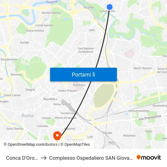 Conca D'Oro (Mb1) to Complesso Ospedaliero SAN Giovanni Addolorata map