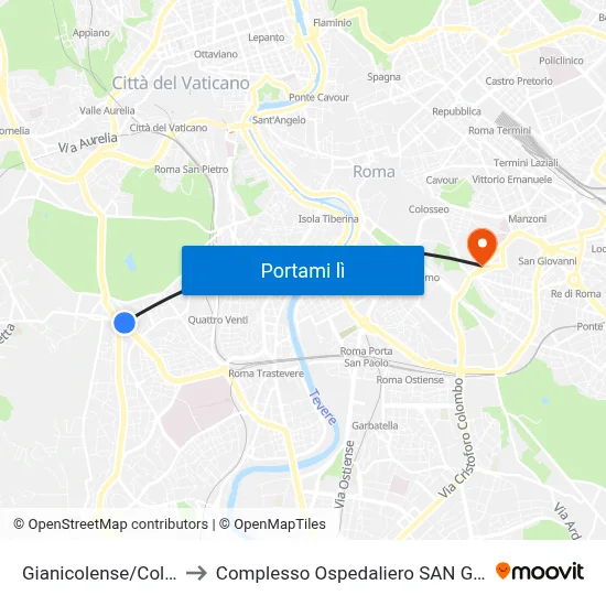 Gianicolense/Colli Portuensi to Complesso Ospedaliero SAN Giovanni Addolorata map