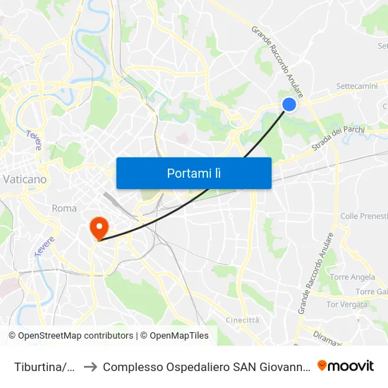 Tiburtina/Tivoli to Complesso Ospedaliero SAN Giovanni Addolorata map