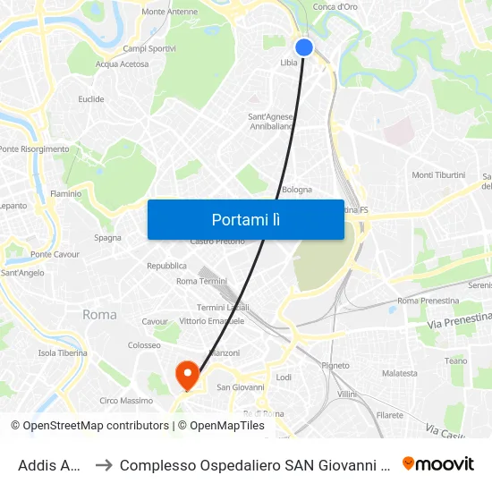 Addis Abeba to Complesso Ospedaliero SAN Giovanni Addolorata map