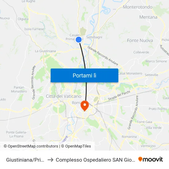 Giustiniana/Prima Porta to Complesso Ospedaliero SAN Giovanni Addolorata map