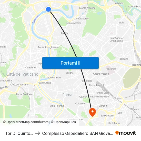 Tor Di Quinto/Riano to Complesso Ospedaliero SAN Giovanni Addolorata map