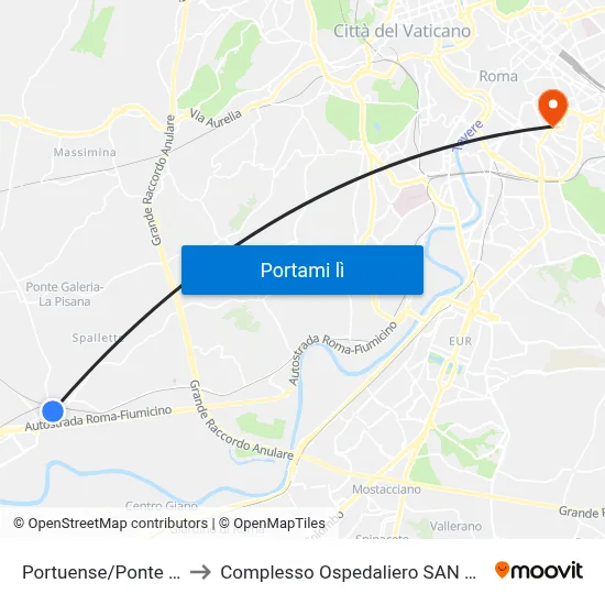 Portuense/Ponte Galeria (Fl1) to Complesso Ospedaliero SAN Giovanni Addolorata map