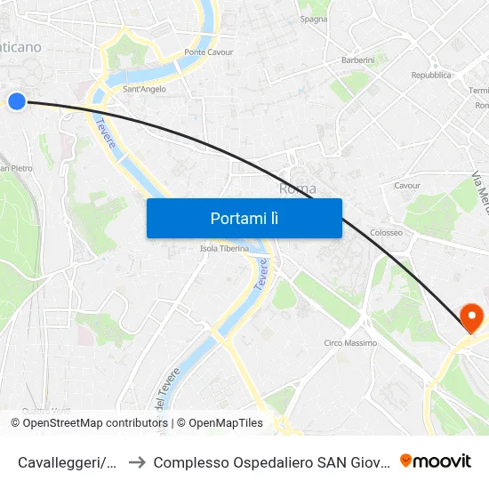 Cavalleggeri/S. Pietro to Complesso Ospedaliero SAN Giovanni Addolorata map