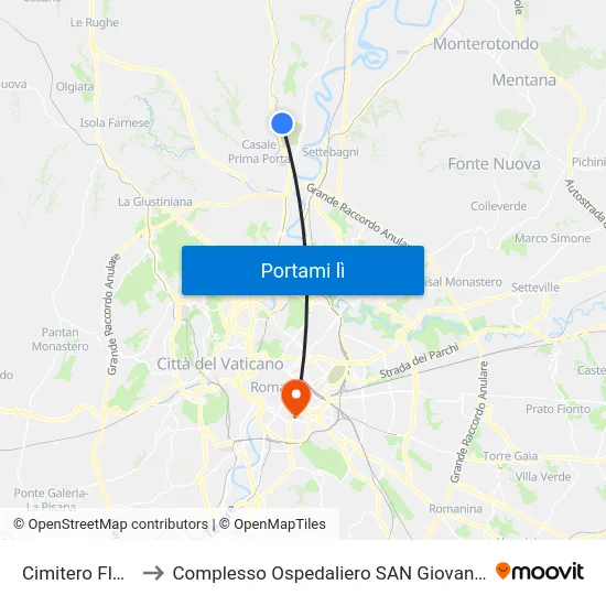 Cimitero Flaminio to Complesso Ospedaliero SAN Giovanni Addolorata map