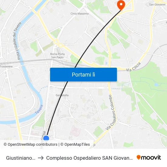 Giustiniano (Mb) to Complesso Ospedaliero SAN Giovanni Addolorata map