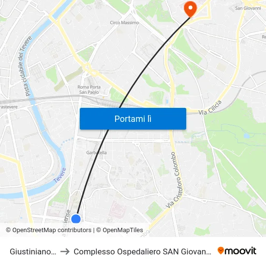 Giustiniano (Mb) to Complesso Ospedaliero SAN Giovanni Addolorata map