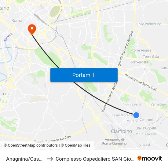 Anagnina/Casal Morena to Complesso Ospedaliero SAN Giovanni Addolorata map