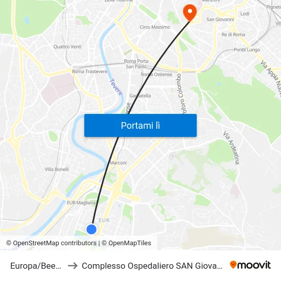 Europa/Beethoven to Complesso Ospedaliero SAN Giovanni Addolorata map