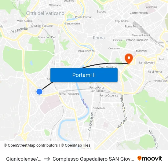 Gianicolense/Ravizza to Complesso Ospedaliero SAN Giovanni Addolorata map