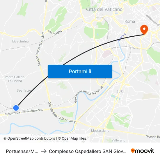 Portuense/Magliana to Complesso Ospedaliero SAN Giovanni Addolorata map