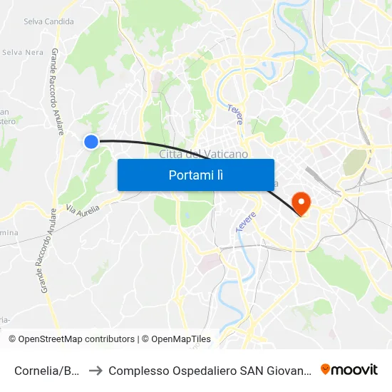 Cornelia/Boccea to Complesso Ospedaliero SAN Giovanni Addolorata map